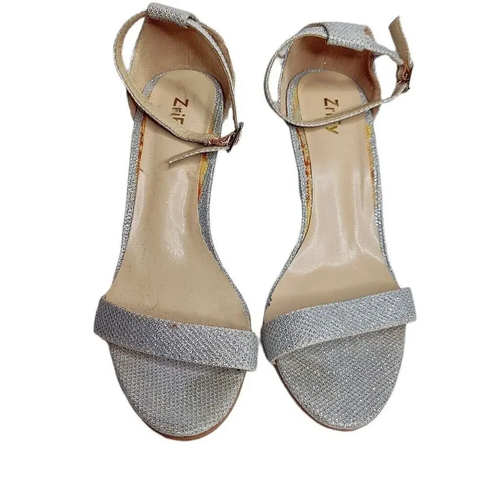 Silver Glitter Classic Wedge Heel Size 7‎ Open Toe Ankle Strap Sandals Wedding